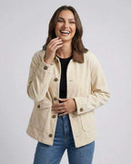 Sienna Jacket by Lauven - Women's oversized jacket in cream with contrast lapel, ideal for casual fall style.
