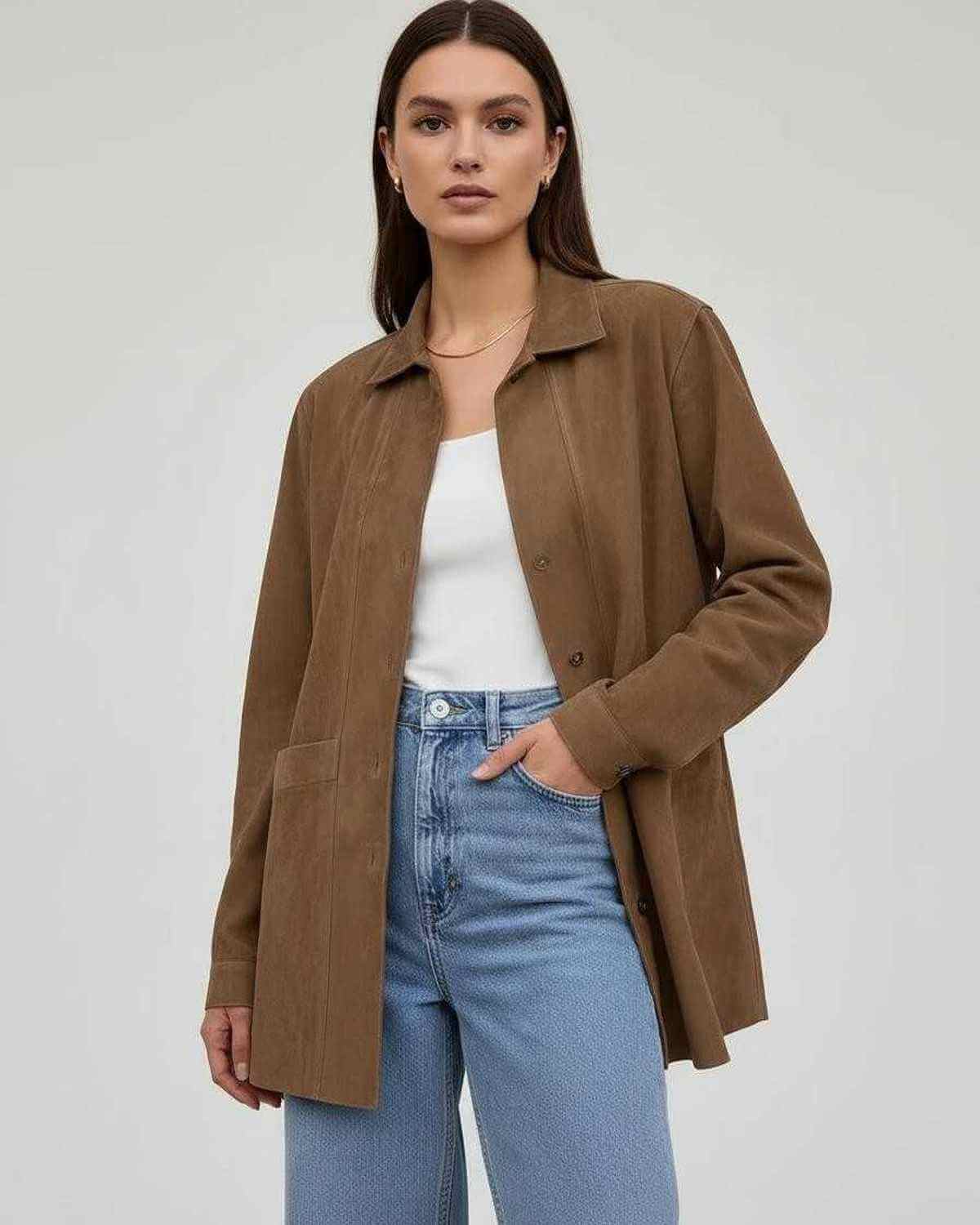 Sienna Jacket by Lauven - Women’s Oversized Jacket with Relaxed Fit in rich brown, stylish and versatile.