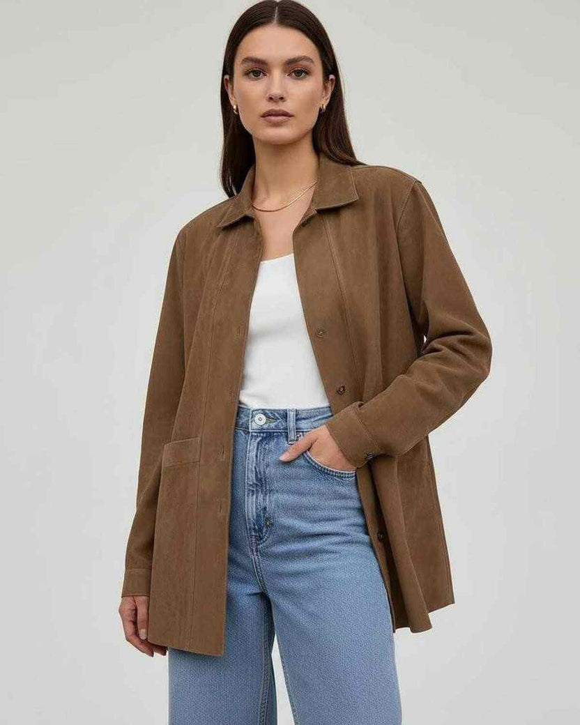Sienna Jacket by Lauven - Women’s Oversized Jacket with Relaxed Fit in rich brown, stylish and versatile.
