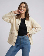 Sienna Jacket by Lauven - Women’s oversized jacket in cream with contrast lapel for fall and streetwear style.
