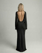 Sienna Maxi Dress - Black A-Line with backless detail, flare sleeves by Lauven.