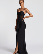 Sienna Maxi Dress - Black Halter Maxi Dress with Mesh Panel and Mermaid Silhouette by Lauven.
