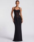 Sienna Maxi Dress - Black Halter Maxi Dress with Mesh Panel and Mermaid Silhouette by Lauven