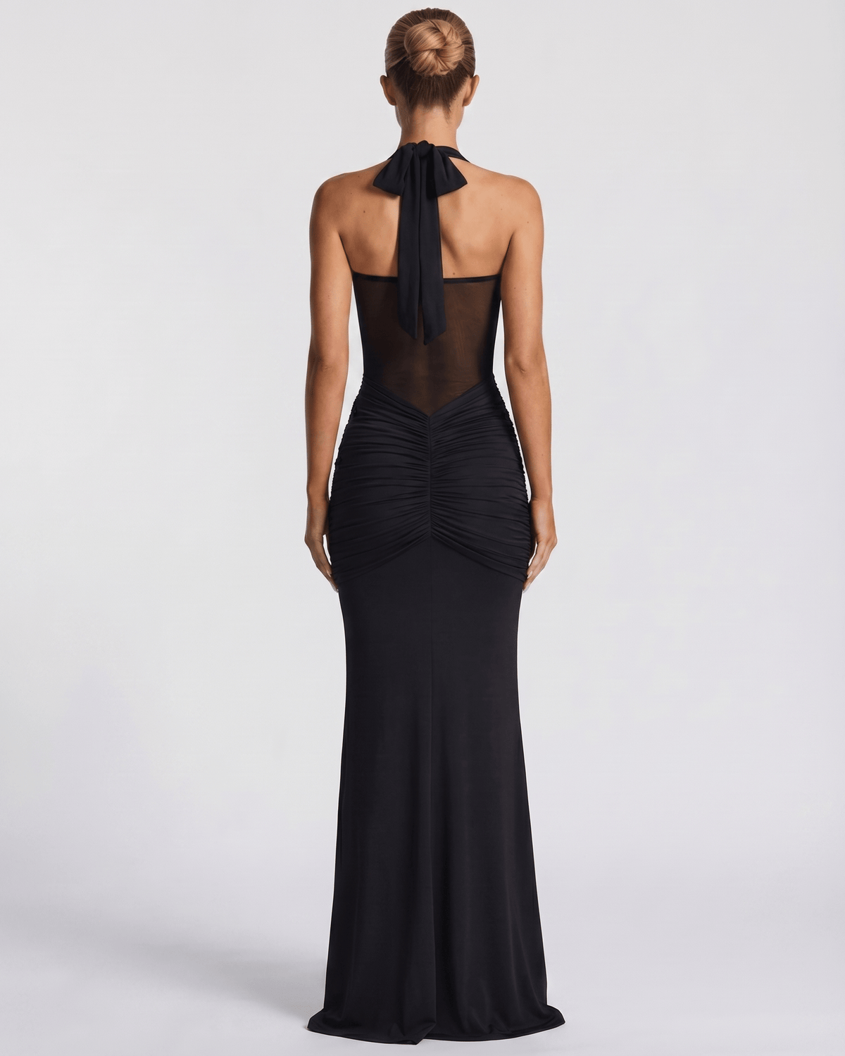 Sienna Maxi Dress - Black halter maxi dress with mesh panel and mermaid silhouette by Lauven.