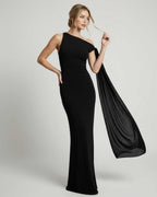 Sienna Maxi Dress - Elegant black one shoulder evening dress with sleek silhouette by Lauven.