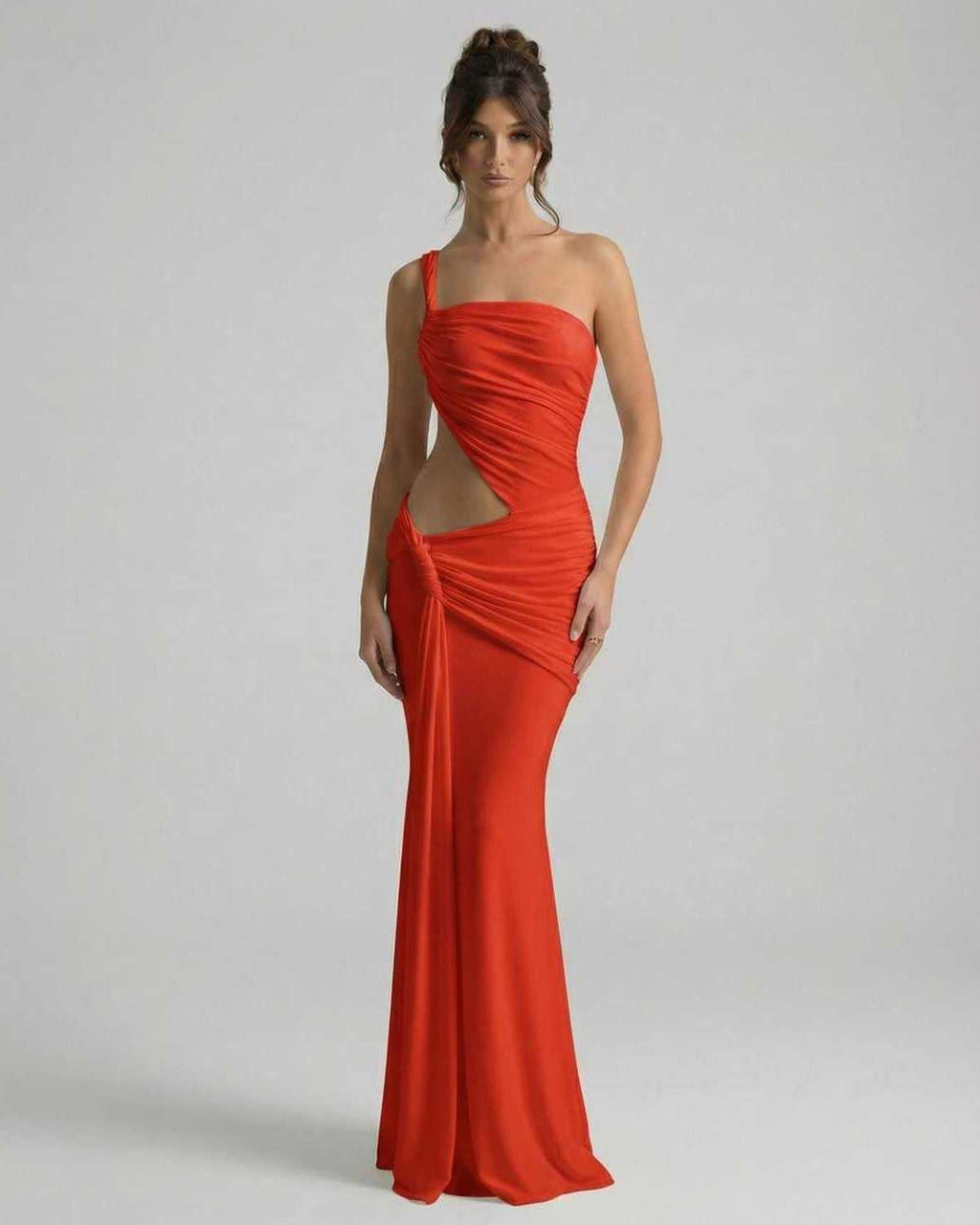 Sienna Maxi Dress - Red Maxi Dress with asymmetrical draping, backless silhouette, and soft-stretch feel by Lauven.