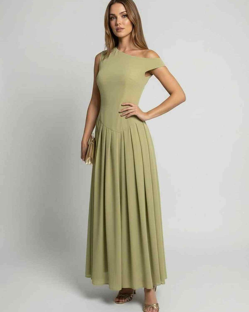 Sienna Maxi Dress – Sage Green One Shoulder Maxi Dress, Elegant A-Line Silhouette by Lauven.