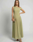 Sienna Maxi Dress in sage green, elegant one shoulder design, A-line silhouette by Lauven, perfect for graceful movement.