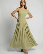 Sienna Maxi Dress – Sage Green One Shoulder A-Line Dress by Lauven, Elegant Flowing Silhouette for Refined Style.