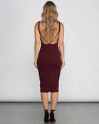 Sienna Midi Dress - Burgundy bodycon dress with open back, elegant silhouette by Lauven.