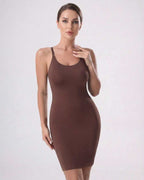 Lauven Sienna Mini Dress in ribbed knit with sleek silhouette and side slit, offering comfort and style.