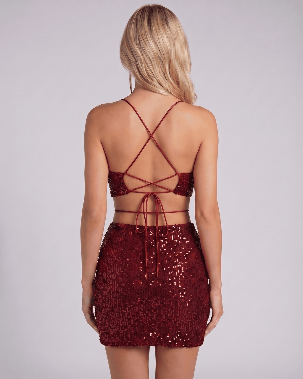 Sienna Mini Dress by Lauven, featuring a sequin mini dress design with cutout back and body-hugging fit.