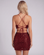 Sienna Mini Dress by Lauven, featuring a sequin mini dress design with cutout back and body-hugging fit.