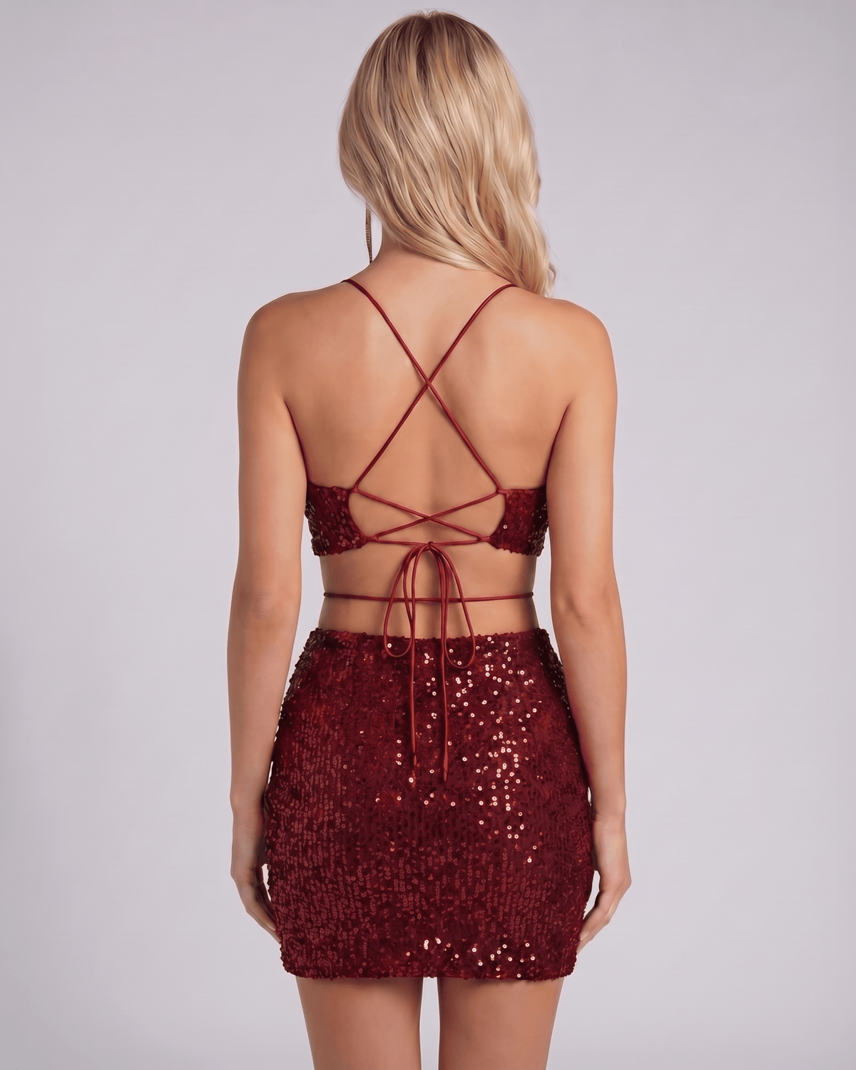 Sienna Mini Dress by Lauven, featuring a sequin mini dress design with cutout back and body-hugging fit.