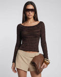 Sienna Pullover by Lauven - Women's brown long sleeve slim fit pullover with round neck, styled for chic everyday elegance.