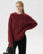 Sienna Pullover by Lauven – Women's oversized wool blend knit sweater in rich burgundy for fall winter fashion.
