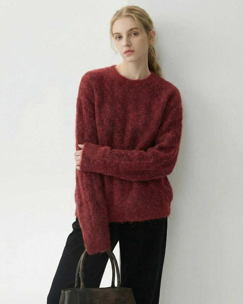 Sienna Pullover by Lauven, women's wool blend knit sweater in burgundy for fall winter layering.
