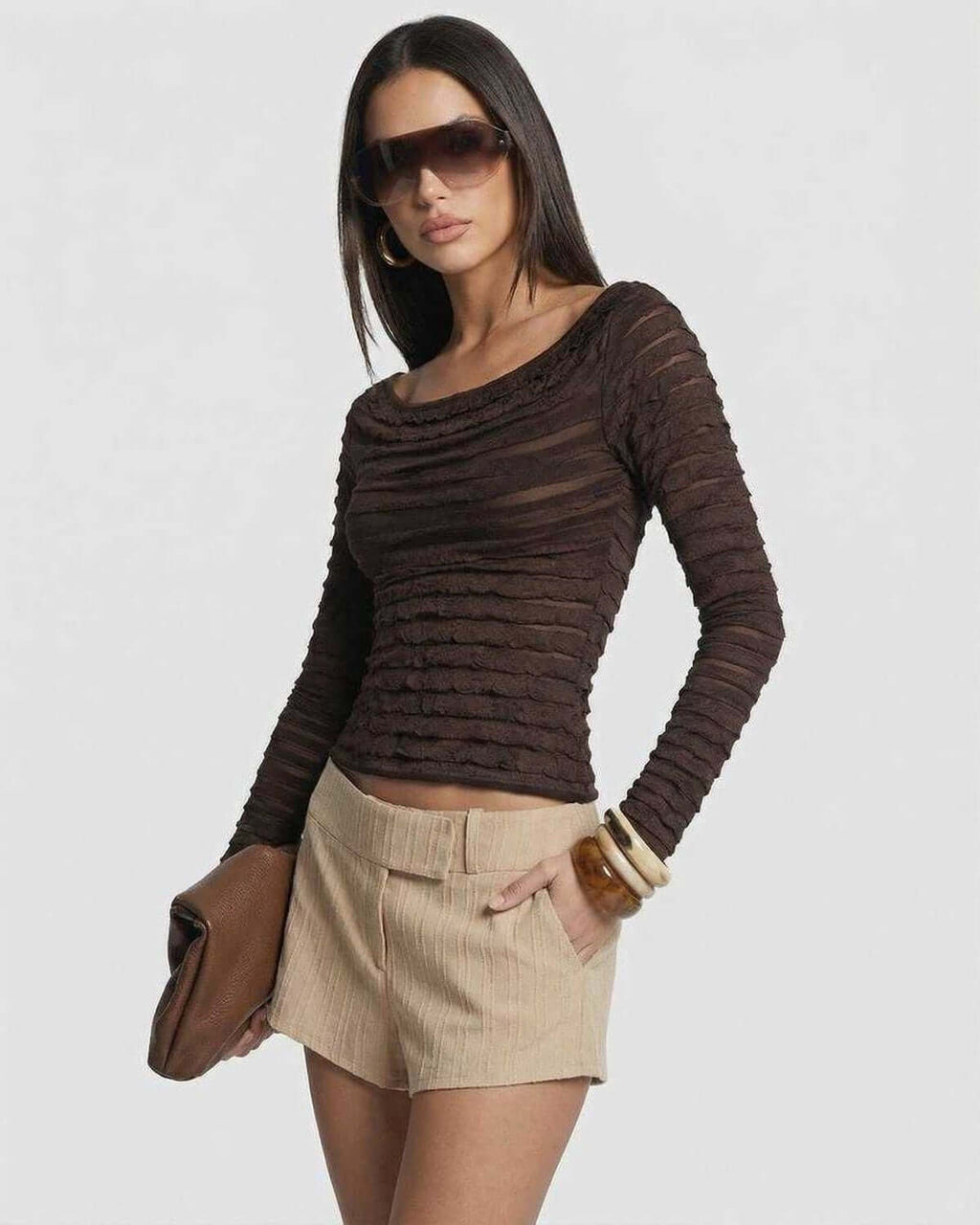 Sienna Pullover by Lauven – Women's brown long sleeve slim fit pullover with round neck, perfect for elevated styling.