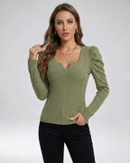 Sienna Pullover by Lauven – Women’s ribbed knit pullover sweater with long sleeves in olive green.