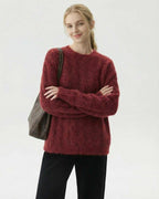 Sienna Pullover by Lauven – Women's wool blend knit sweater in rich burgundy, ideal for autumn and winter layering.