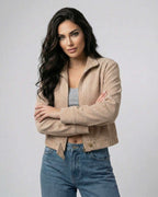 Sienna Slim Jacket by Lauven, women’s fitted zip-up jacket in a flattering silhouette for casual and everyday style.