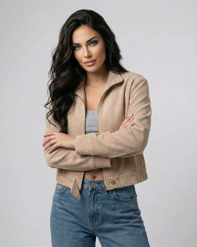 Sienna Slim Jacket by Lauven, women’s fitted zip-up jacket in a flattering silhouette for casual and everyday style.
