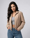 Sienna Slim Jacket by Lauven, women's fitted zip-up jacket in casual style, enhancing silhouette and comfort.