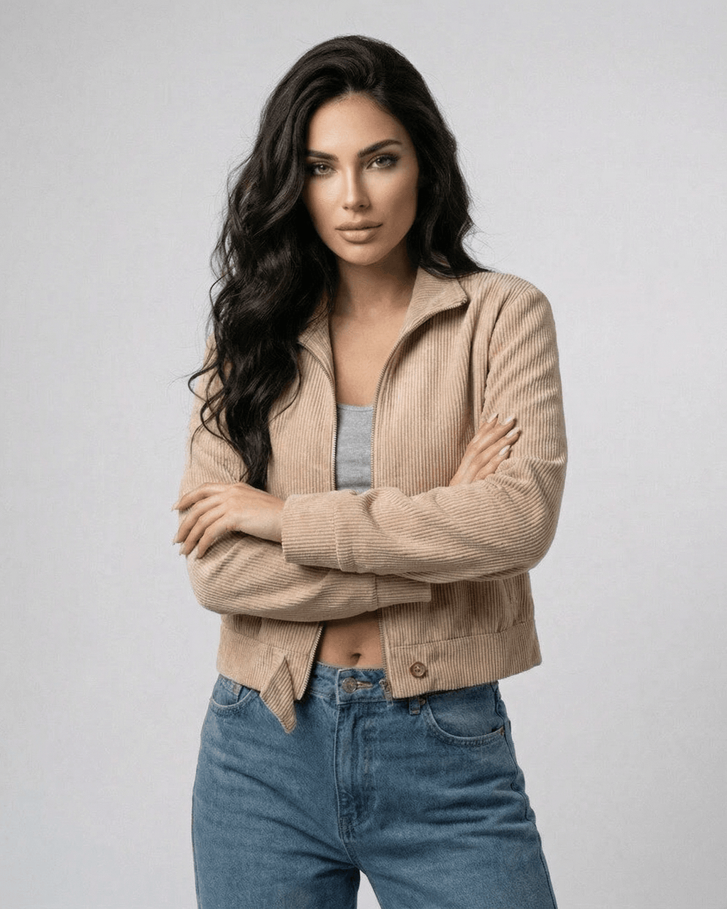 Sienna Slim Jacket by Lauven, a women's fitted zip-up jacket in a stylish casual look.