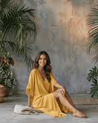 Solara Maxi Dress by Lauven, lightweight chiffon, V-neck, relaxed silhouette perfect for warm weather.