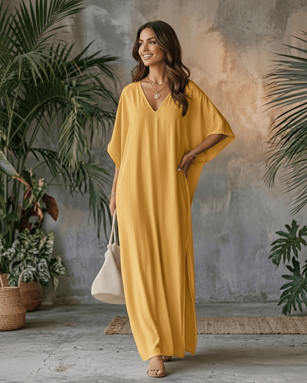 Solara Maxi Dress in lightweight chiffon, v-neck, relaxed silhouette for effortless warm-weather style by Lauven.