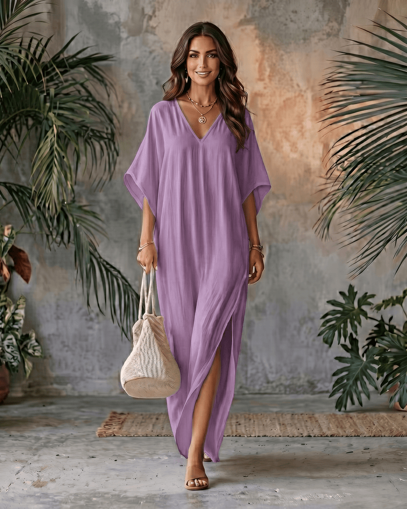 Solara Maxi Dress in lightweight chiffon, V-neck design for effortless, airy style by Lauven.