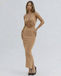Solara Midi Dress by Lauven - Elegant cut-out spaghetti strap dress in nude, perfect for modern elegance.