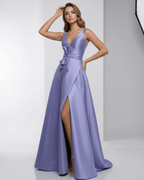 Solenne Maxi Dress – Lavender satin A-line V-neck, elegant and flowy evening gown by Lauven.
