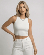 Sorrento Top - Ribbed Knit Cropped Sleeveless Women's White Top by Lauven, perfect for modern styling and versatile outfits.