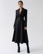 Valen Midi Dress - Tailored A-Line Blazer Dress in black, showcasing elegance and sophistication by Lauven.