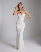 Valencia Maxi Dress by Lauven - Elegant strapless mermaid silhouette in white, highlighting a sleek and slimming fit.