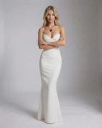Valencia Maxi Dress by Lauven, elegant strapless white mermaid silhouette dress with a sleek fit.
