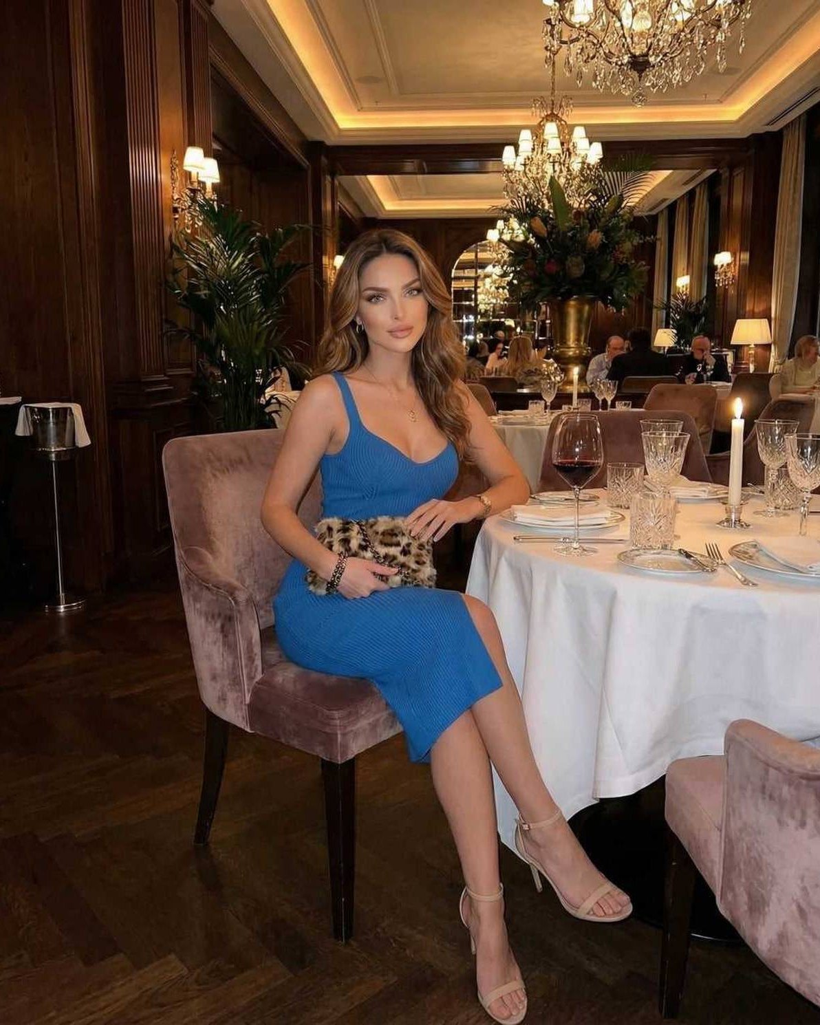Vega Midi Dress - Sleek blue sheath dress with a slit, designed by Lauven, perfect for luxury and style.