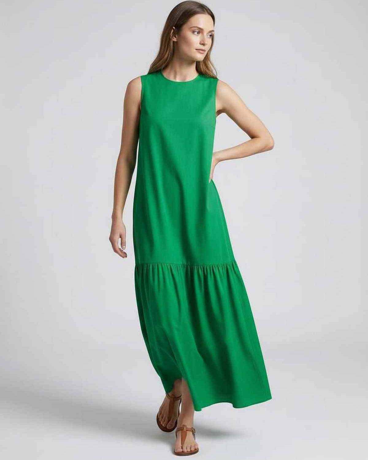 Verde Midi Dress by Lauven, featuring a vibrant green color, relaxed A-line silhouette for effortless summer style.