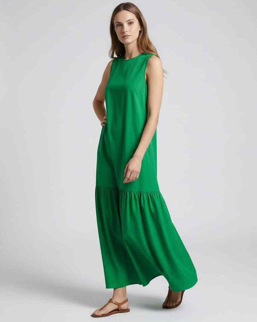 Verde Midi Dress - sleeveless green dress by Lauven, featuring relaxed A-line silhouette for effortless summer style.