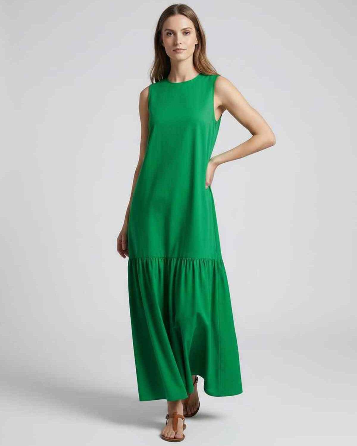 Verde Midi Dress showcasing a relaxed A-line silhouette in vibrant green, perfect for casual summer style by Lauven.