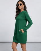 Verde Mini Dress by Lauven in casual emerald green with pockets and a relaxed fit.