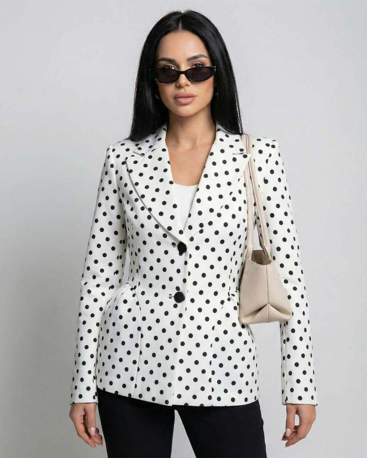 Verona Jacket by Lauven - Slim fit polka dot workwear jacket for women's business elegance.