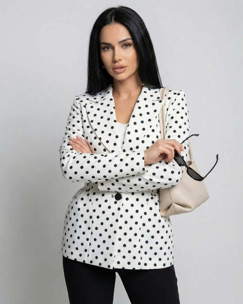 Verona Jacket by Lauven, slim fit polka dot jacket in white and black for modern business elegance.