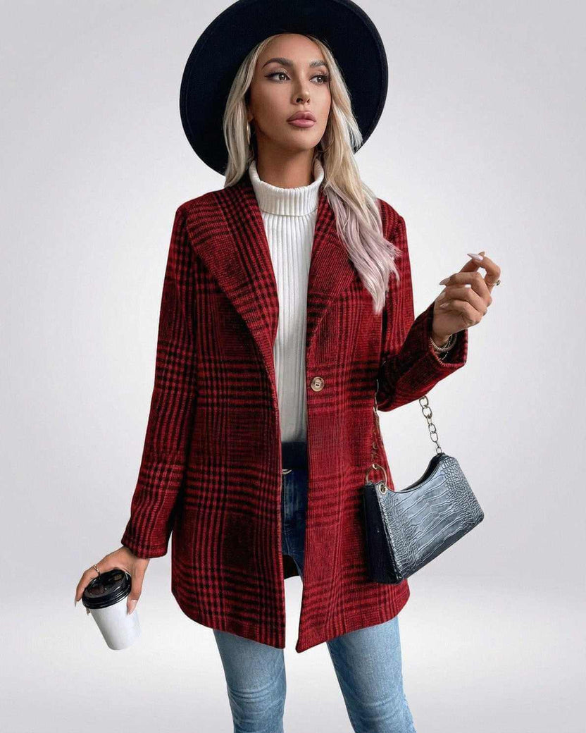 Verona Jacket - Women’s Red Plaid Jacket by Lauven with Slim Fit and Tailored Silhouette