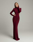 Verona Maxi Dress by Lauven, red with high neck, long sleeve, ruched details, open back design for elegant occasions.