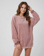 Verona Sweater by Lauven – Women’s ribbed oversized sweater in dusty rose with long sleeves.