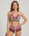 Lauven Viva Two-Piece striped two-piece swimwear with halter neck and high waist shorts for a chic summer look.