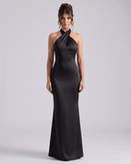 Zerelle Maxi Dress: Halter neckline, smooth polyester, elegant ruffles, perfect for formal occasions, by Lauven.