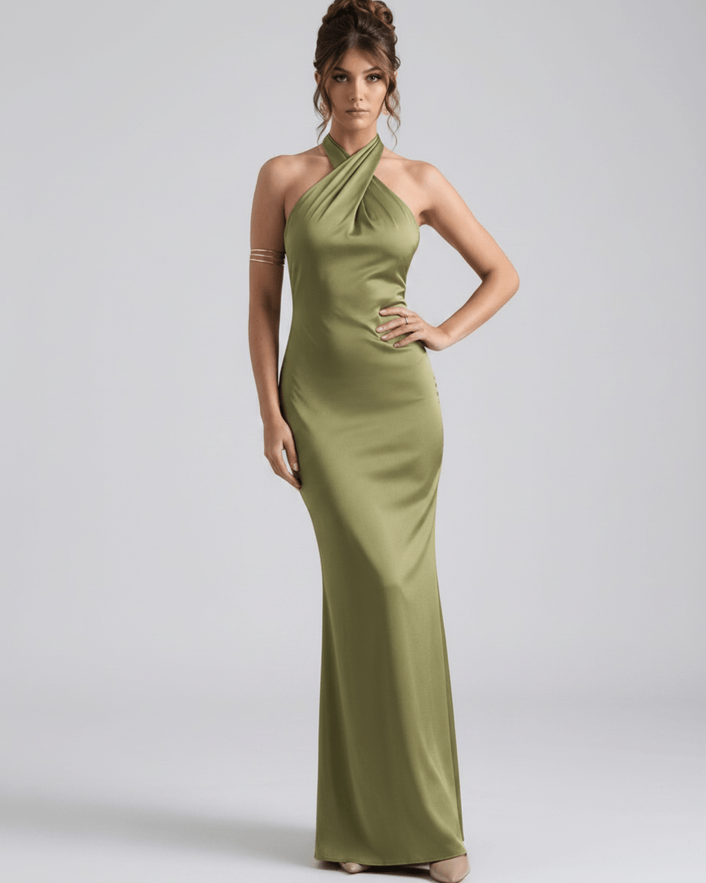 Zerelle Maxi Dress - Halter neckline, smooth polyester, elegant fit - Lauven brand.